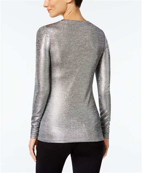 michael kors metallic top frill sleeves|Ribbed Metallic Funnel Neck Top .